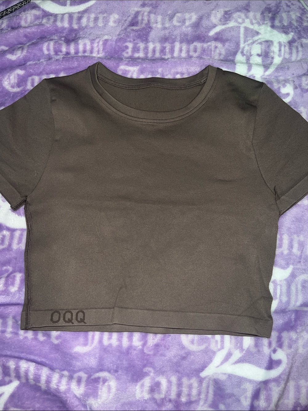 OQQ Brown Short Sleeve Athletic Crop Top